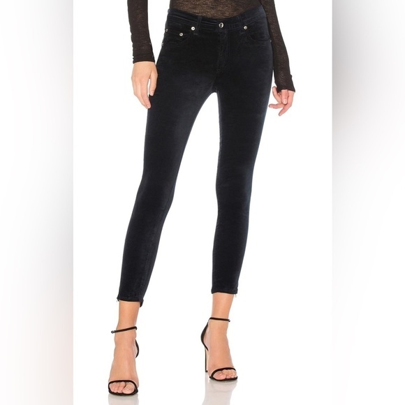 Rag+Bone Ame Velvet Skinny Jeans Pants Ankle Zippers Navy Cotton Blend 25 - Picture 1 of 10